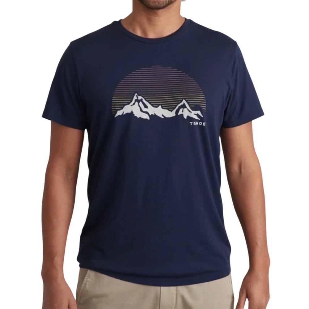 Marine Layer Lake Tahoe Royal Blue Short Sleeve Tee, Cotton Tencel, Size Large